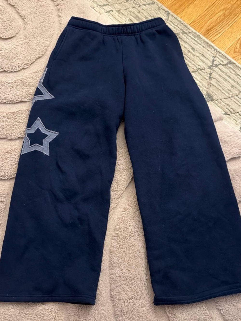 Edikted Navy Wide Leg Pants with Star Appliqué